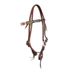 Teskey's Hand Beaded Red, Turquoise, & Black Browband Headstall