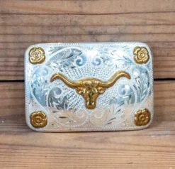 Silver Longhorn Belt Buckle