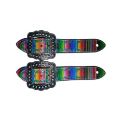 Serape Spur Straps With Teal Buckstitch