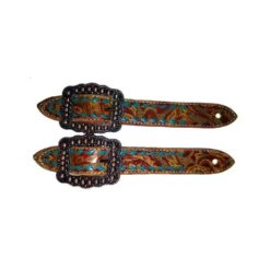 Sunset Floral Spur Straps With Teal Buckstitch