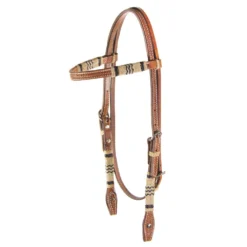 Teskey's Basket Stamped Browband Headstall With Rawhide Accents